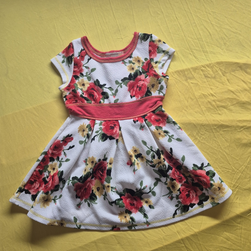White Floral Casual Dress with Pink Accents for Kids